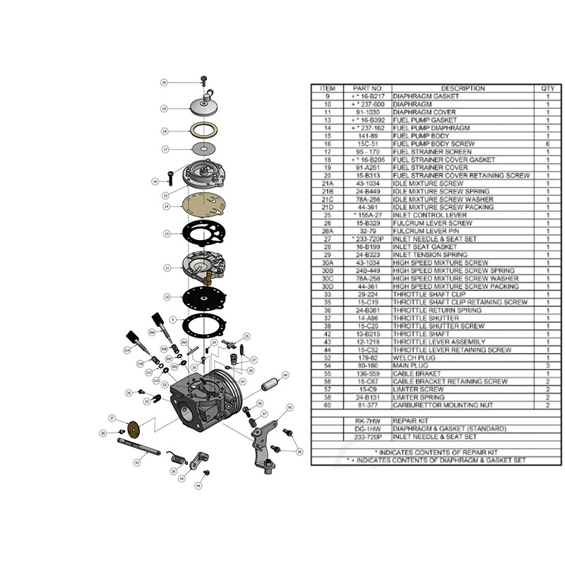 KIT REPARACION CARBURADOR Y MEMBRANAS RK-7HW IAME WATERSWIFT